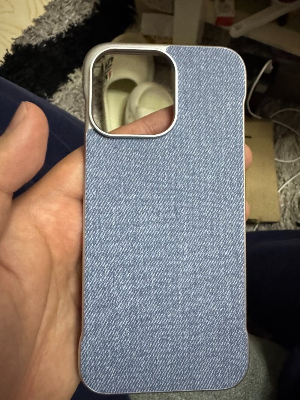 Denim Blue Frameless Fabric Texture Metal Frame Case